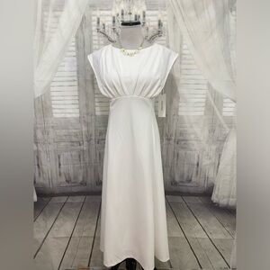 NEW Calvin Klein Size 6 Solid Ivory White Pleated Bodice Empire Waist Midi Dress